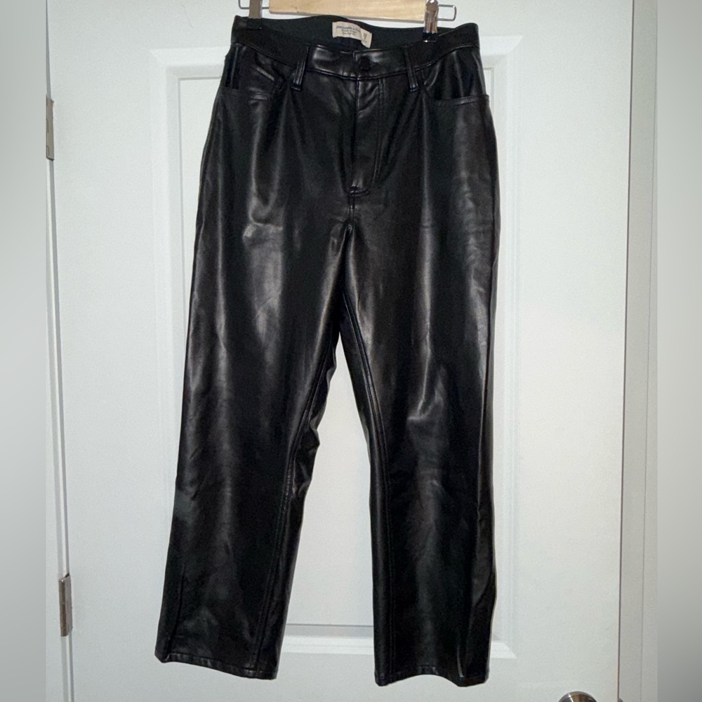 Abercrombie & Fitch “The Ankle Straight Ultra High Rise” Black Leather Pants